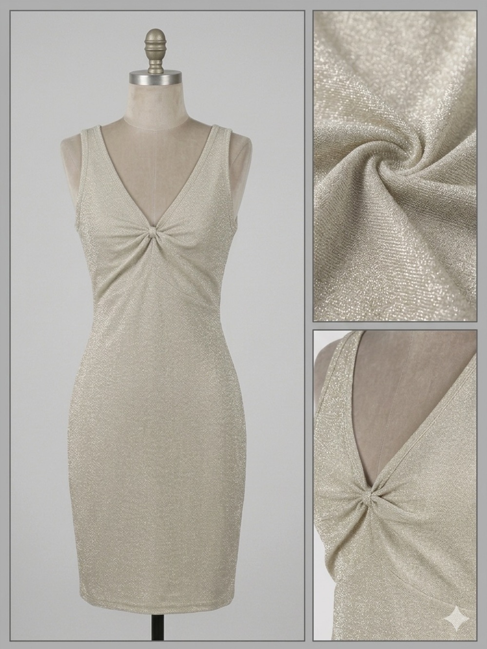 Shimmer Knit Twist Front Sheath Dress - Champagne- NWT